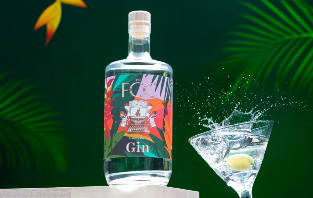 Commercial product photography featuring a premium spirits bottle and cocktail created for a branding campaign in Cambodia.