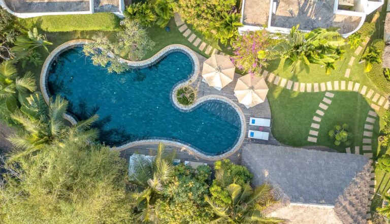 Drone photography of Navutu Dreams resort by Exposure Siem Reap Hotel Photography