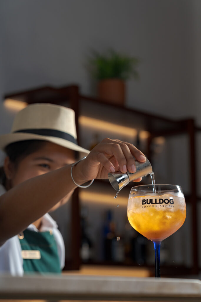 Lifestyle cocktail photography with Bulldog Gin and bartender