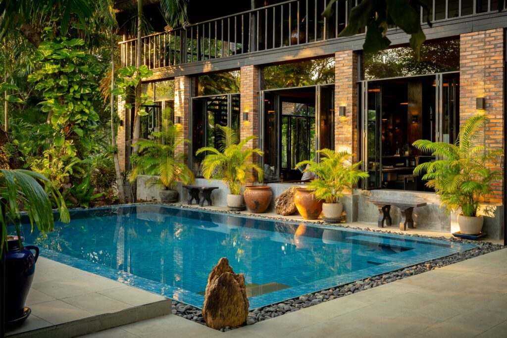 Pool of private villa photographed by exposure photography