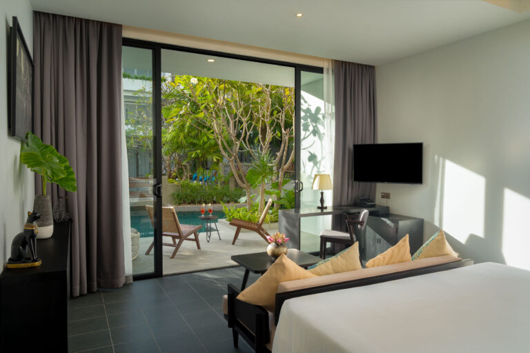 Suite with Pool view and balcony onto the pool at eightfold urban resort photographed by Exposure photography
