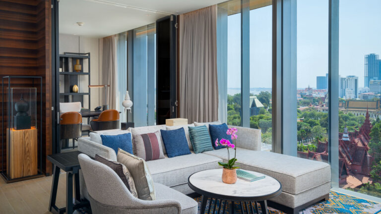 luxury hotel suite living area hyatt regency phnom penh cambodia interior photography