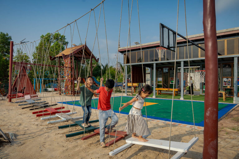 Lifestyle image of guests using sports facilities at Kampot resort