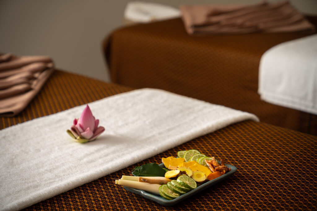 Close-up detail of spa treatment setup at Waka Villa Boutique Hotel, Siem Reap