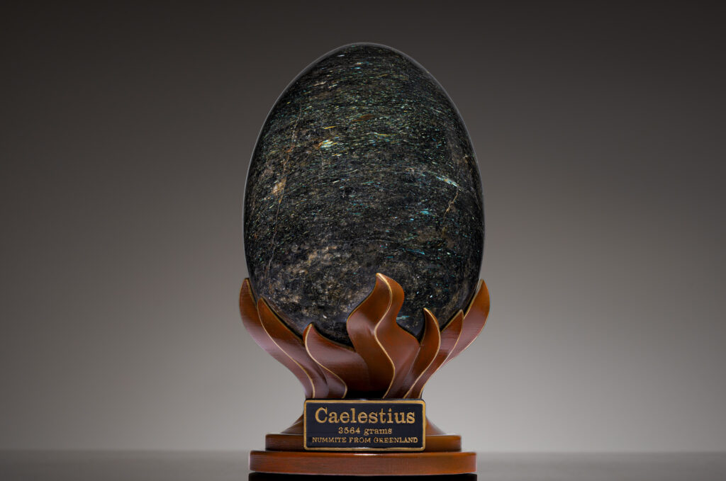 Nuummite gemstone product photography with luxury studio lighting