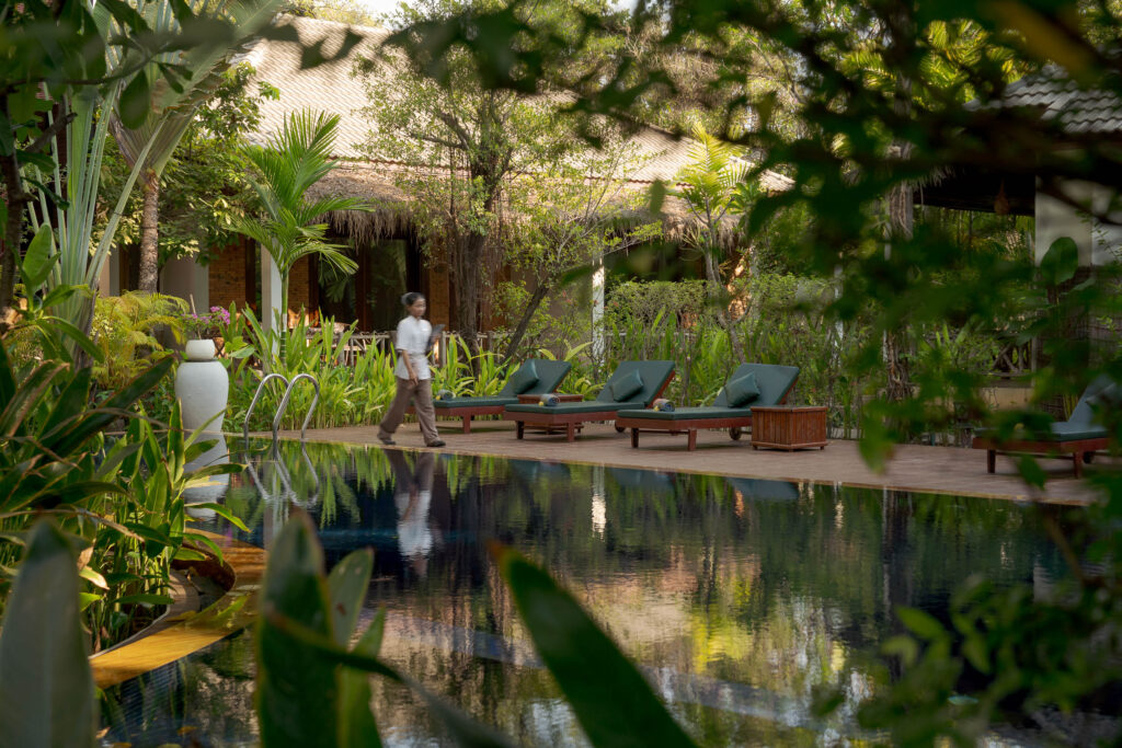 Pool and garden at la rivier dangkor boutique hotel in siem reap