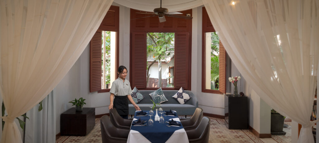 staff in the dining area of la riviere dangkor boutique hotel siem reap