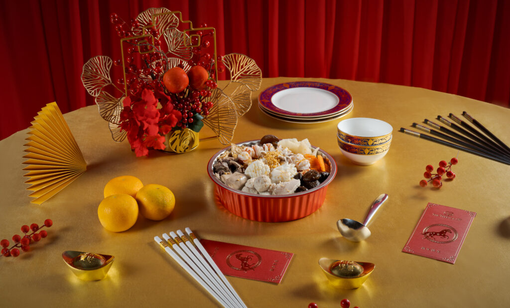 Chinese New Year food photography with red and gold styling in Phnom Penh