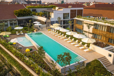 Drone Photography of pool at Aviary Hotel, Siem Reap, by Exposure Photography Cambodia